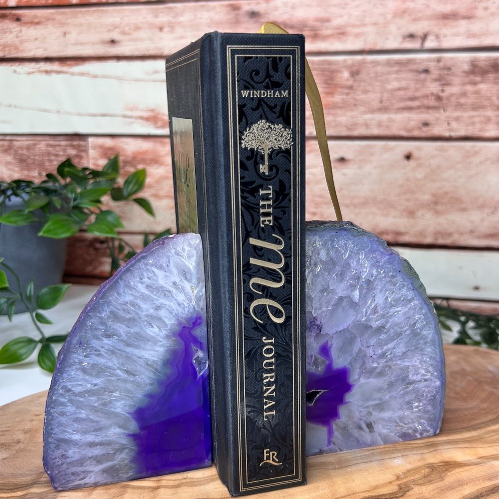 Purple Agate Crystal Bookend Pair - Geode Bookend - Boho Home Decor